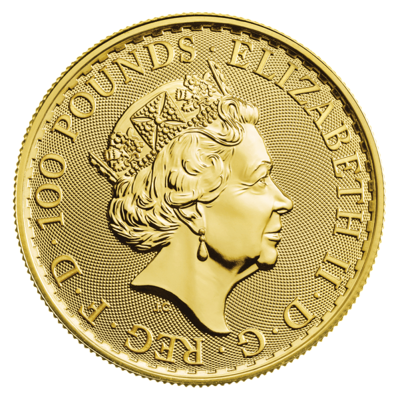 (1 oz) 31.1 грама златна монета Британия Елизабет (2023г. + 100€)