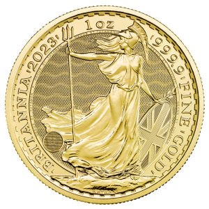 (1 oz) 31.1 грама златна монета Британия Елизабет (2023г. + 100€)