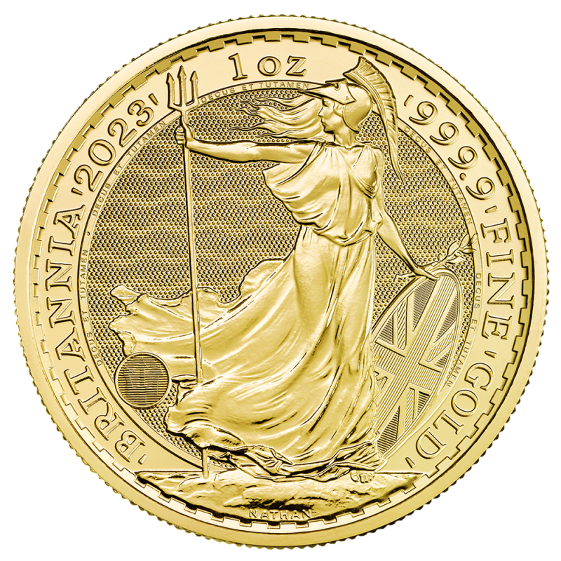 (1 oz) 31.1 грама златна монета Британия Елизабет (2023г. + 100€)