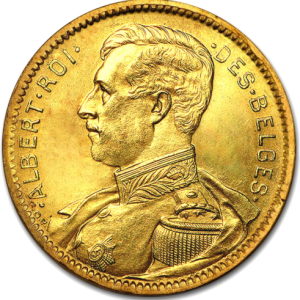 6.45 грама златна монета 20 Белгийски франка Албърт I и Леополд II (-70 €)