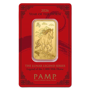 (1 oz) 31.1 грама златно кюлче PAMP – Годината на Коня
