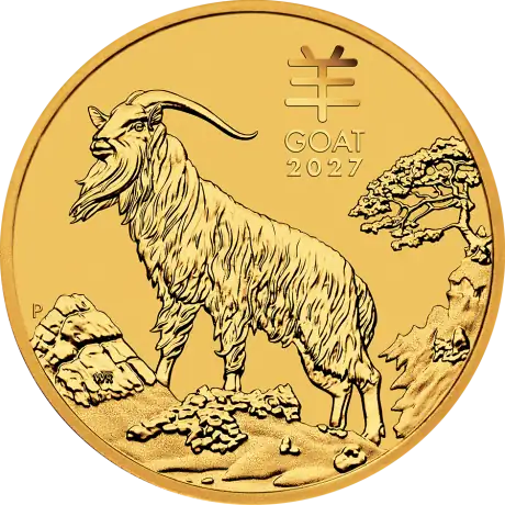 (1/2 oz) 15.55 грама Златна монета Австралийски Лунар Козел 2027